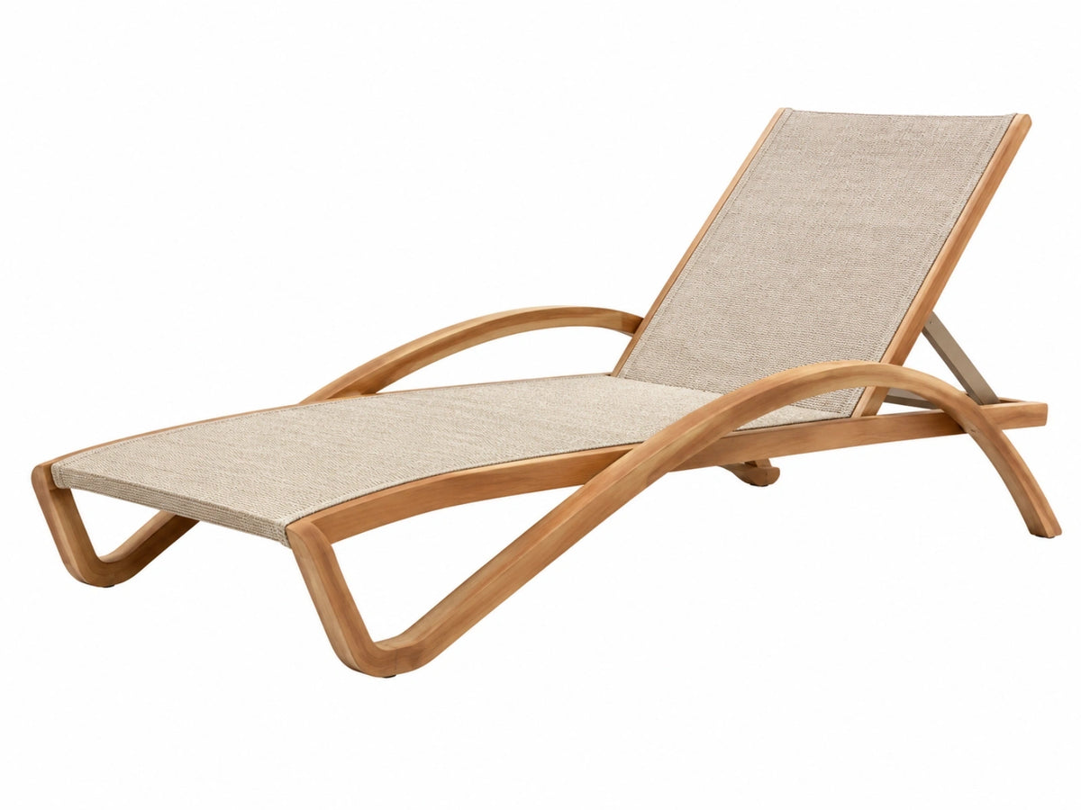 Ligbed 195 x 65 x 88 cm - houten frame met beige textielen ligvlak voor buiten verstelbare rugleuning