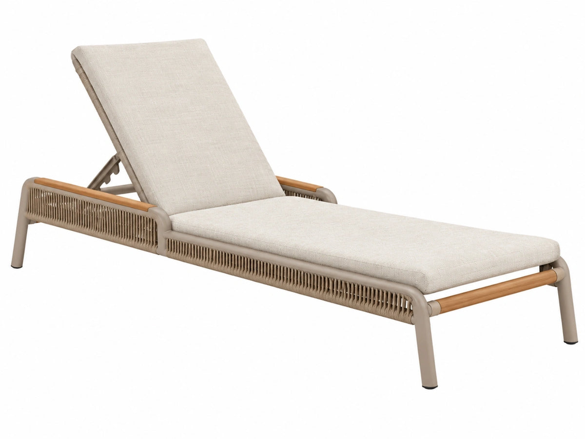 Ligbed 200 x 70 x 95 cm beige aluminium en hout met verstelbare rugleuning