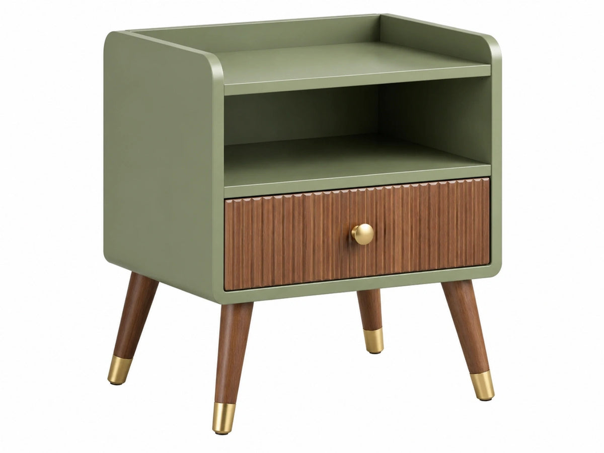 Nachtkastje 45 x 40 x 65 cm groen en bruin hout met lade en open vak