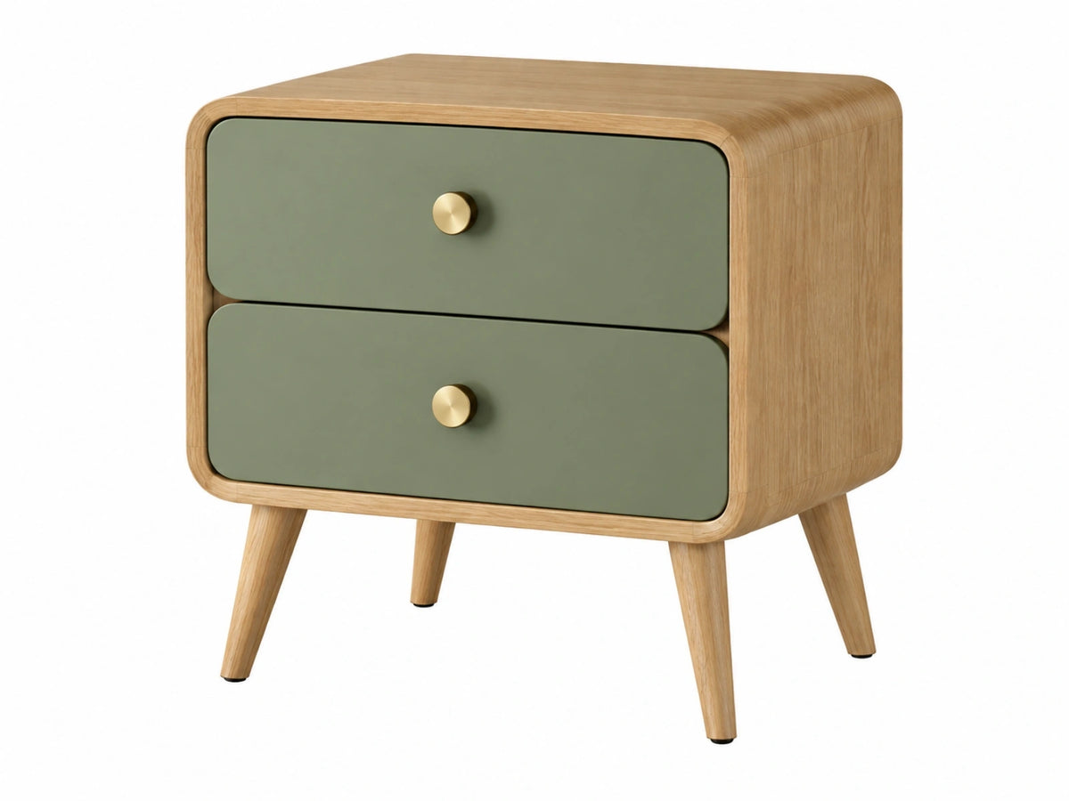 Nachtkastje 50 x 40 x 55 cm - hout en groen - 2 laden - retrostijl