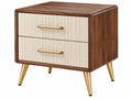 Nachtkastje 60 x 40 x 60 cm houtlook crème goud - 2 laden geribbelde moderne stijl