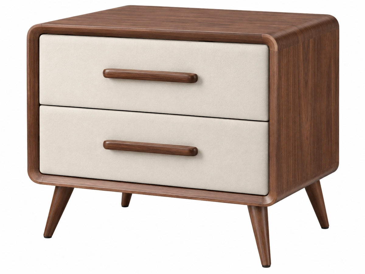 Nachtkastje 60 x 40 x 55 cm hout bruin beige met 2 laden retro