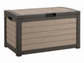 Kunststof opbergbox 120 x 60 x 63 cm taupe/antraciet voor buiten - houtlook met deksel