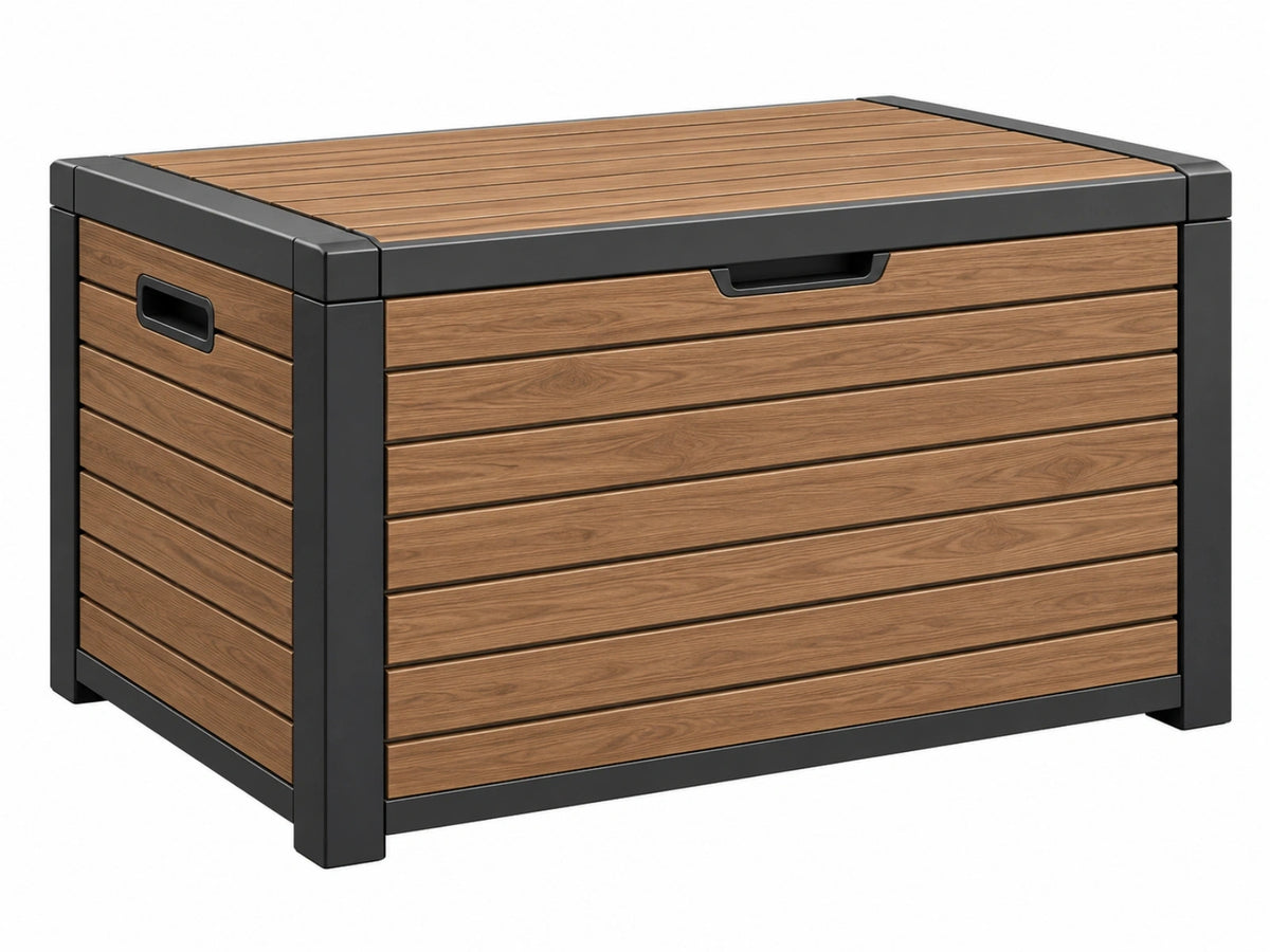 Opbergbox 120 x 60 x 65 cm kunststof bruin zwart voor tuin met deksel