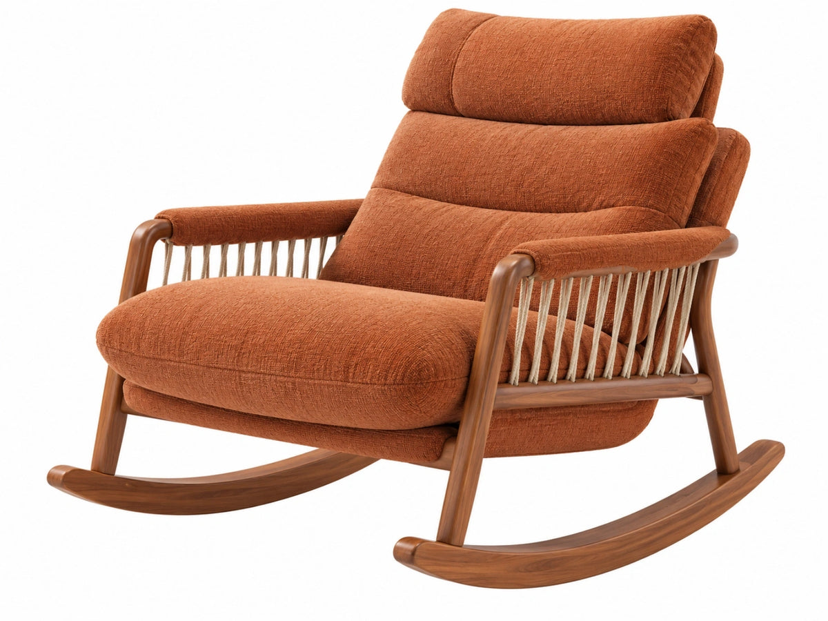 Schommelstoel 82 x 95 x 100 cm terracottakleurige stof houten frame met touwdetail