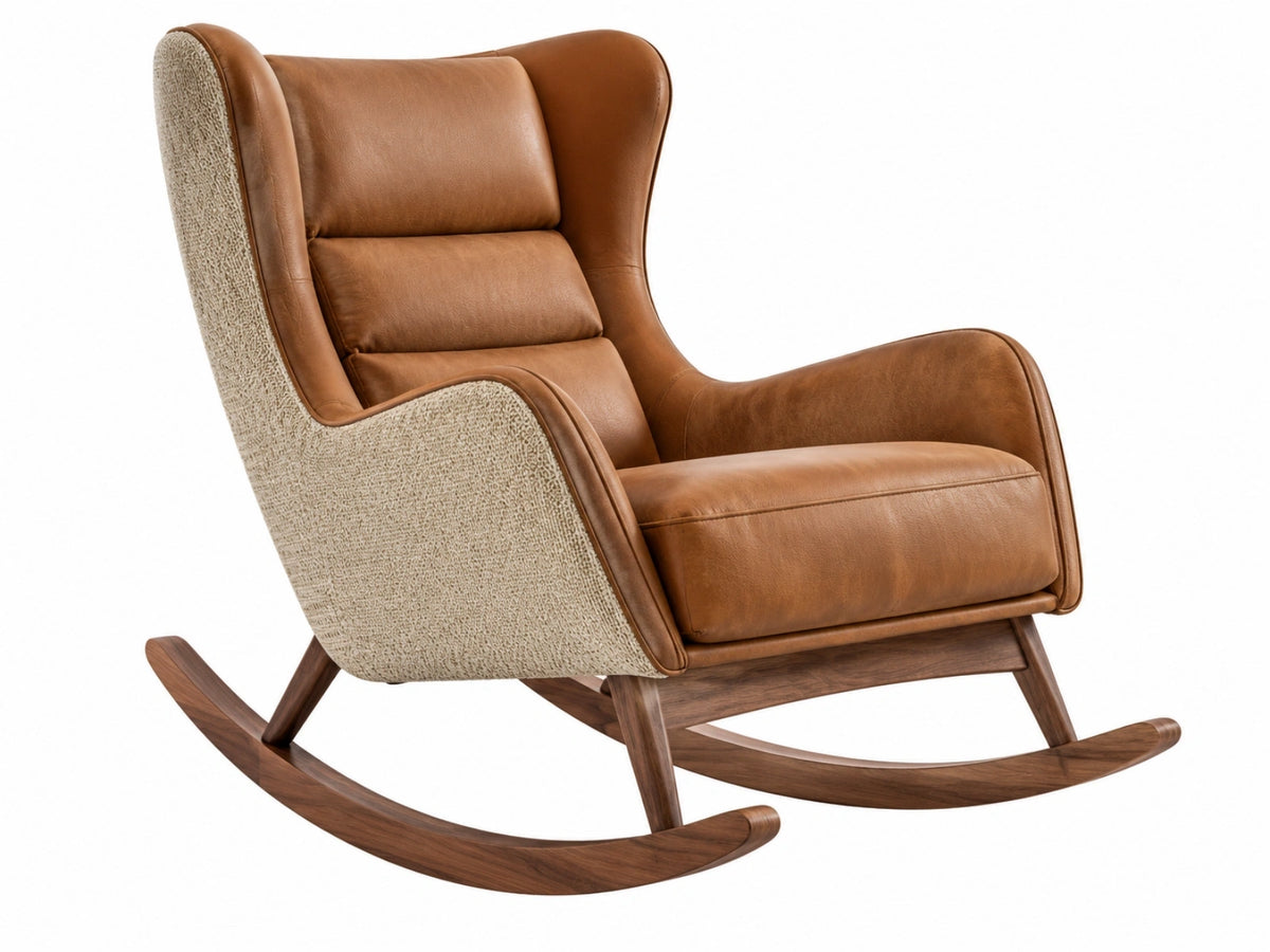 Schommelstoel 95 x 85 x 105 cm met houten onderstel bruin/beige moderne fauteuil