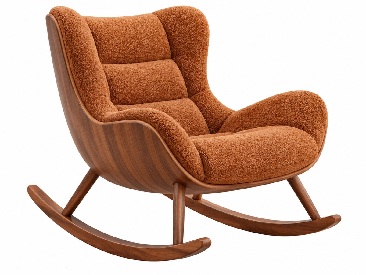 Schommelstoel 100 x 88 x 100 cm - roestbruin bouclé en hout - comfortabele leesstoel