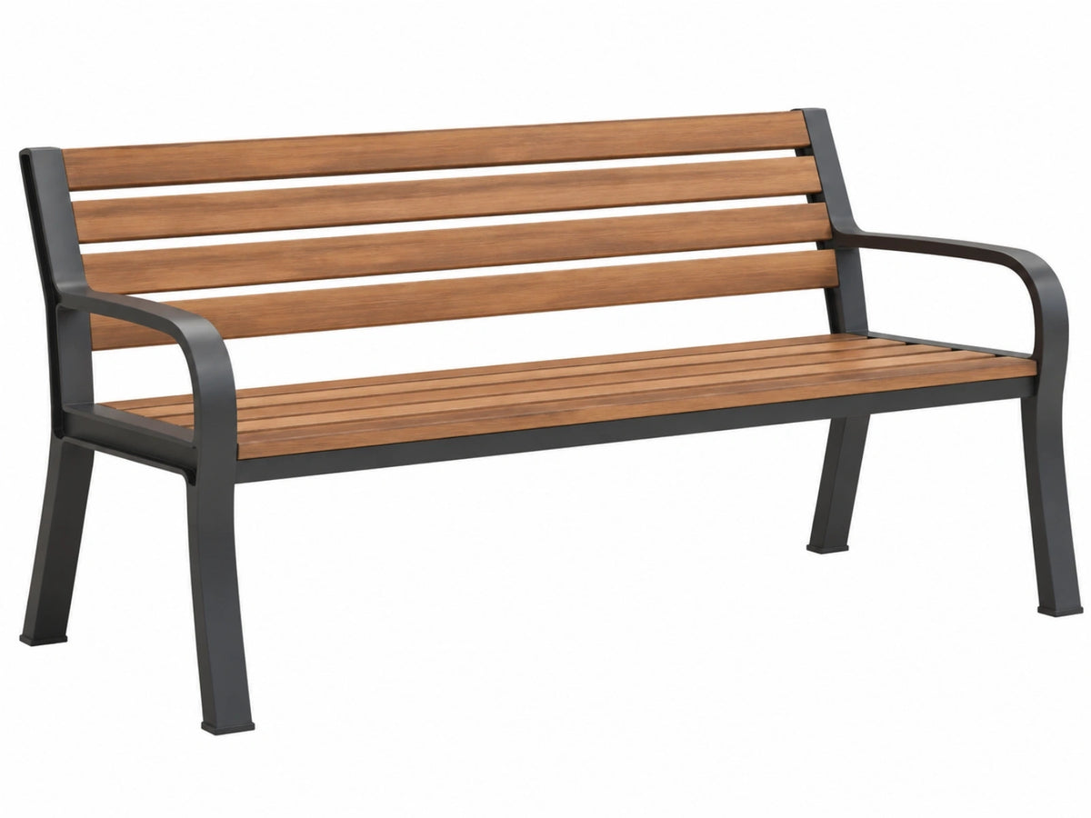 Tuinbank 122 x 62 x 85 cm hout bruin met metalen frame zwart - tweezits met armleuningen