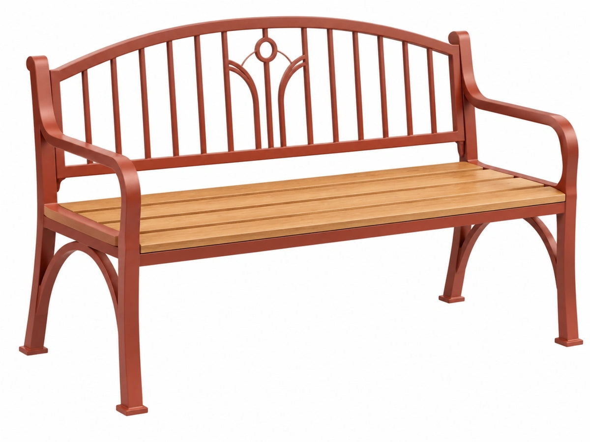 Tuinbank 120 cm - metaal en houten zitting terracotta/naturel klassieke buitenbank