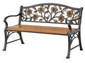 Tuinbank 122 x 61 x 91 cm staal en hout zwart/bruin met bloemenpatroon