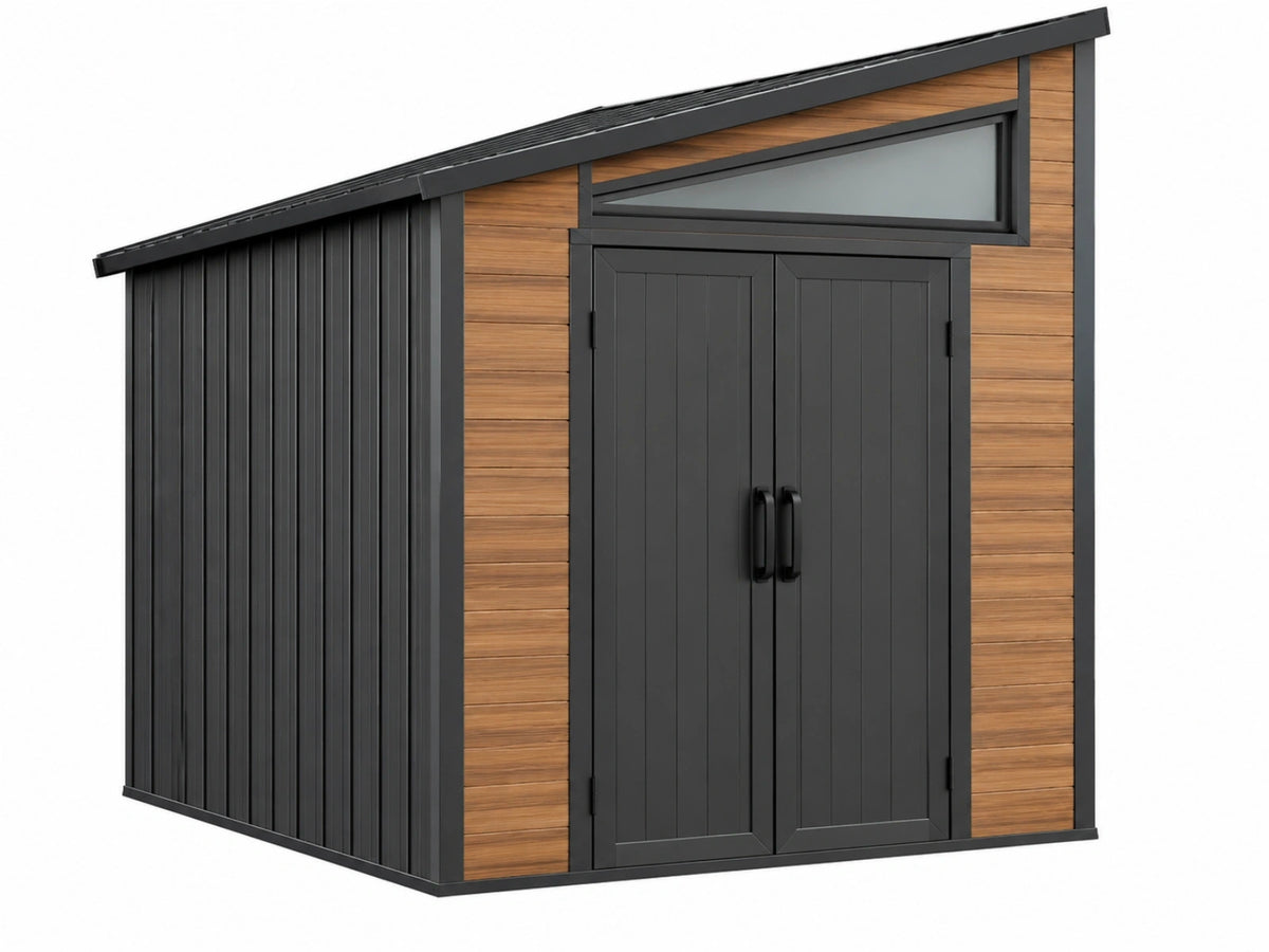 Tuinhuis 300 x 240 x 220 cm - metaal zwart/bruin - dubbele deur met raam industriële stijl