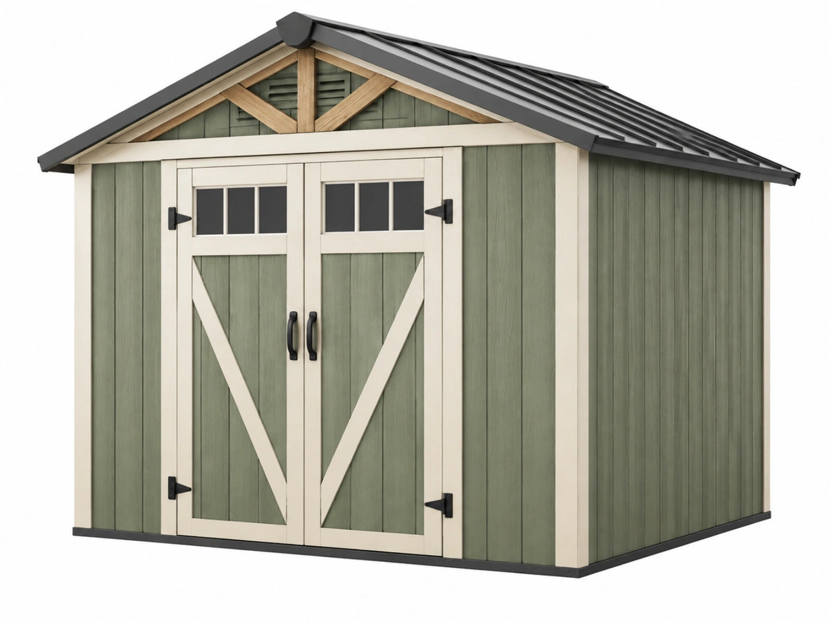 Tuinhuis 300 x 240 x 250 cm kunststof groen crème met dubbele deur