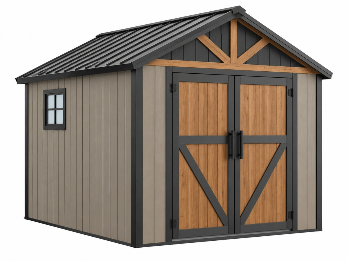 Tuinschuur 213 x 143 x 188 cm staal bruin antraciet met dubbele deuren