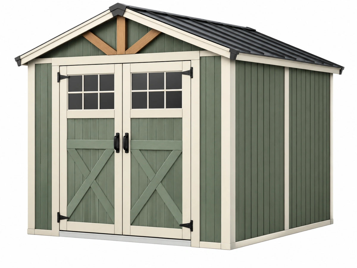 Tuinhuis 200 x 150 x 210 cm hout groen/crème - buitenberging met dubbele deuren