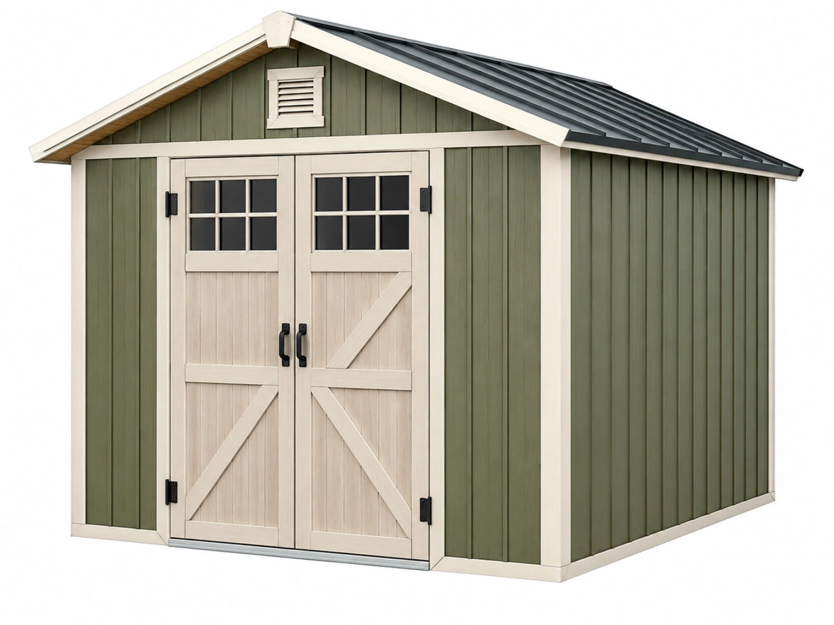 Tuinhuis 180 x 120 x 190 cm kunststof groen crème met dubbele deuren