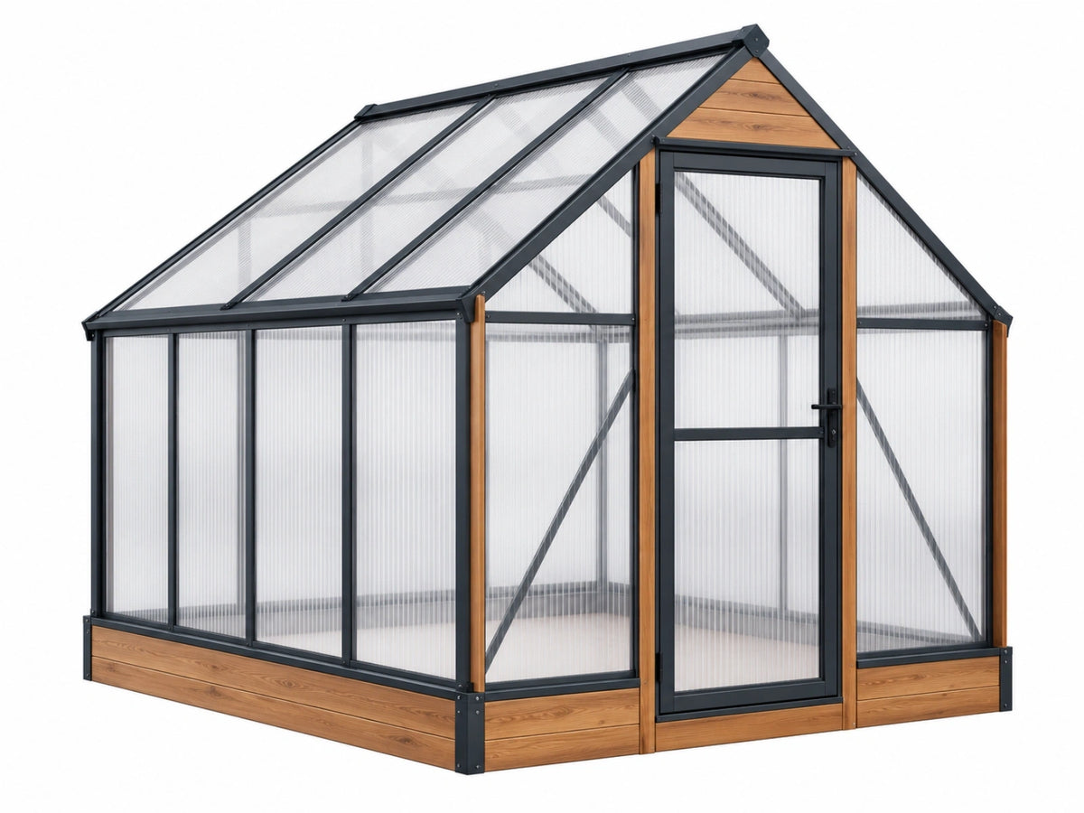 Tuinkas 300 x 200 x 220 cm - aluminium en polycarbonaat - zwart/transparant - voor planten - met deur