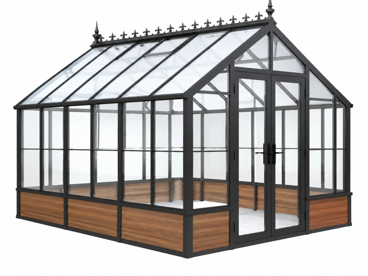 Tuinkas 300 x 250 x 270 cm metaal zwart transparant Victoriaanse tuinserre