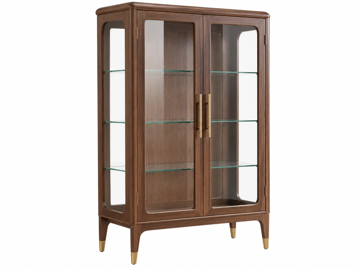 Vitrinekast 90 x 45 x 190 cm donkerbruin hout en glas - modern opbergmeubel