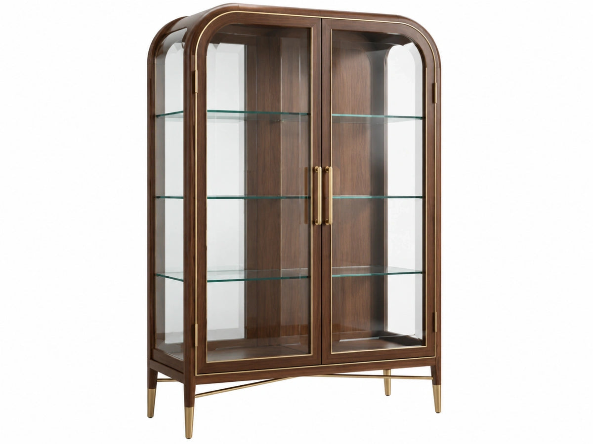Vitrinekast 100 x 45 x 190 cm donkerbruin hout en glas - klassiek met 2 deuren