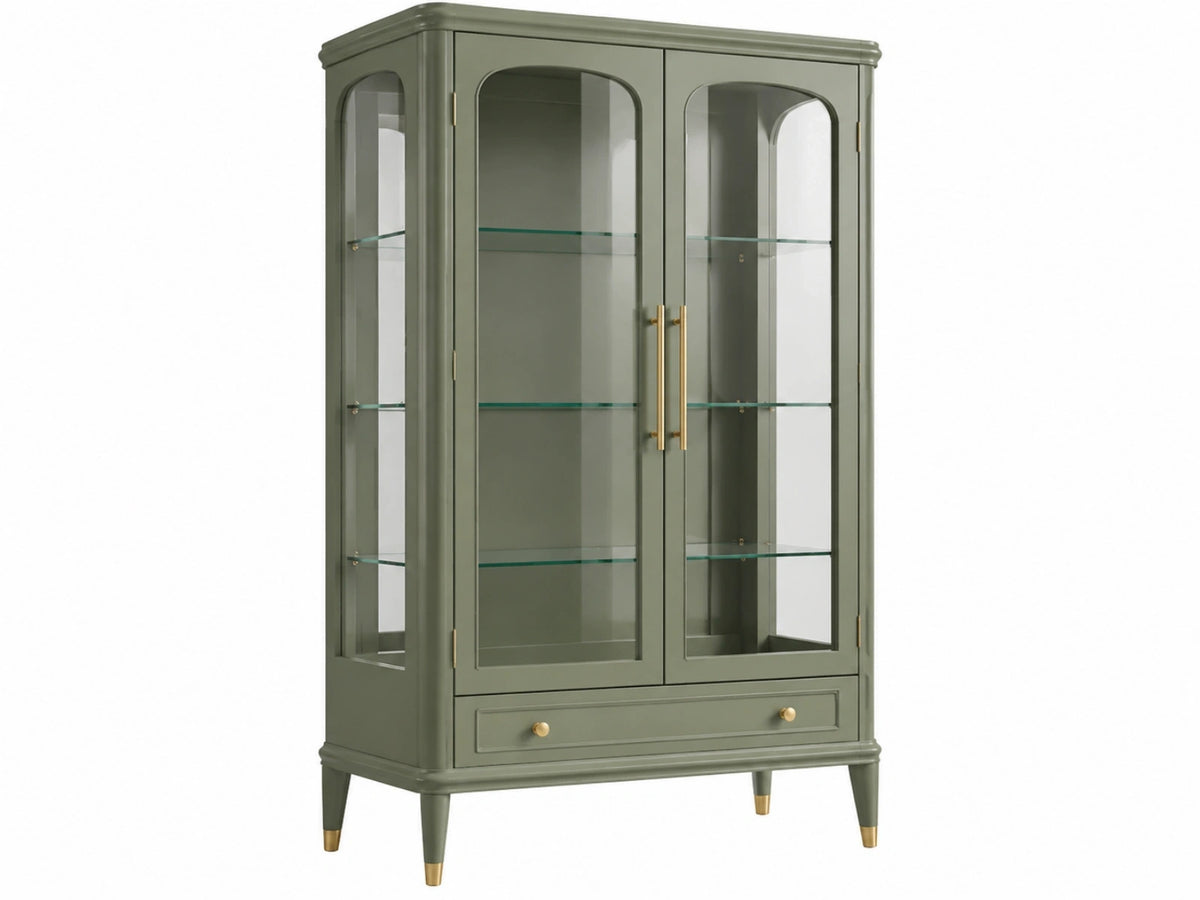 Vitrinekast 100 x 40 x 180 cm groen hout en glas met laden