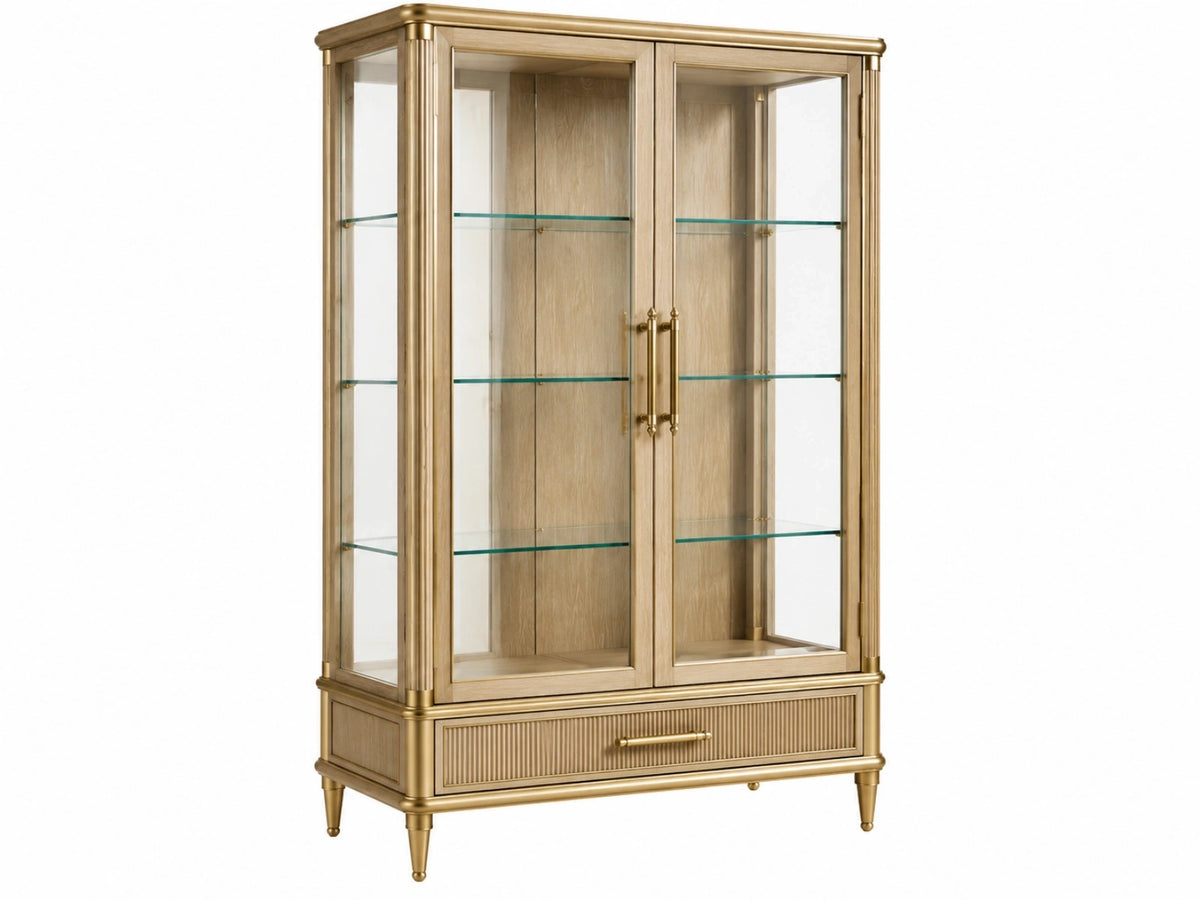 Vitrinekast 100 x 45 x 190 cm hout en glas goud klassieke opbergkast